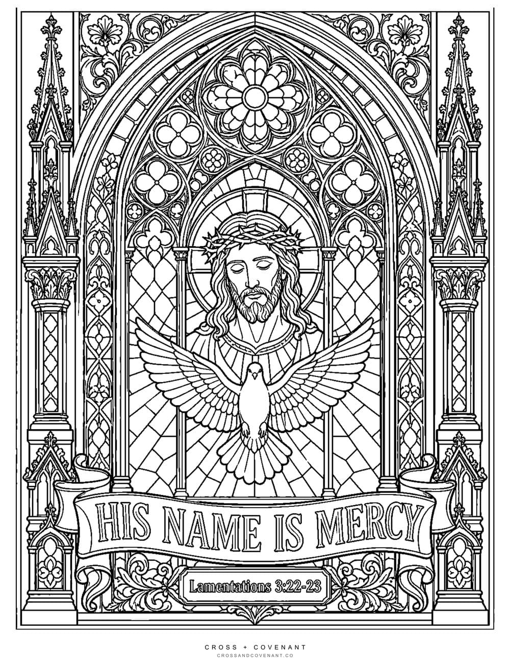 The His Name Is Mercy, Dove Window coloring page, free with this poster