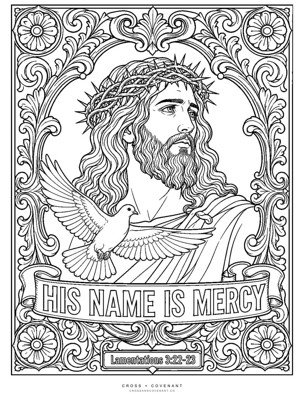 The His Name Is Mercy, Engraved coloring page, free with this tee
